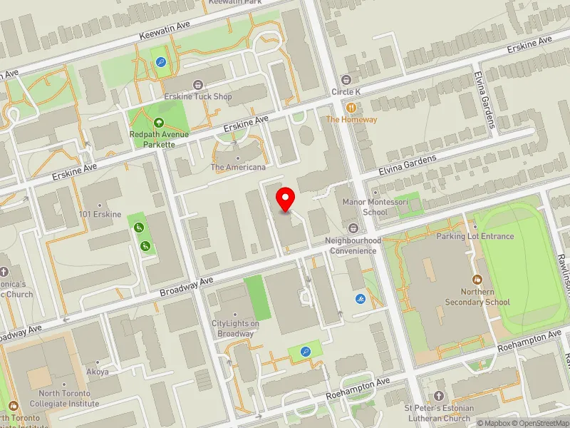RentSafeTO apartment evaluation map view of 124 BROADWAY AVE in Don Valley West, Toronto