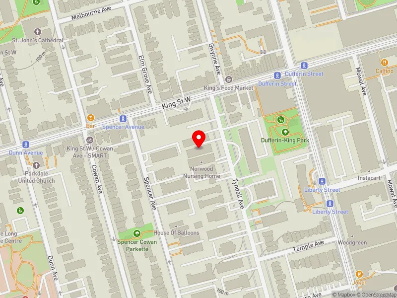 RentSafeTO apartment evaluation map view of 124 TYNDALL AVE in Parkdale-High Park, Toronto