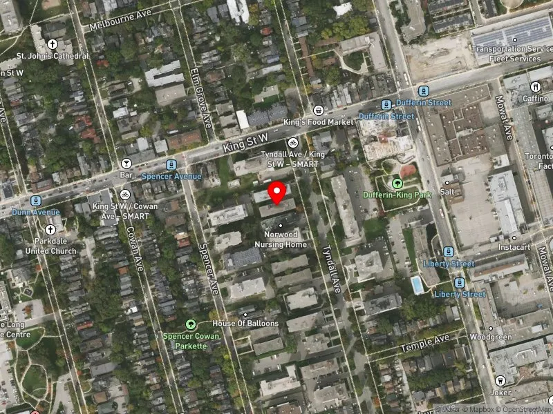RentSafeTO apartment evaluation satellite view of 124 TYNDALL AVE in Parkdale-High Park, Toronto