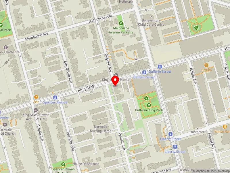 RentSafeTO apartment evaluation map view of 1245 KING ST W in Parkdale-High Park, Toronto