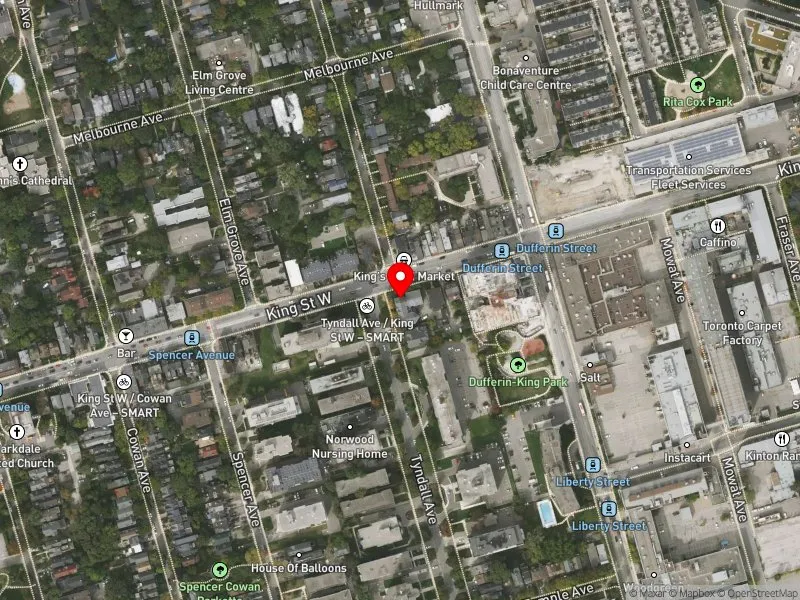 RentSafeTO apartment evaluation satellite view of 1245 KING ST W in Parkdale-High Park, Toronto
