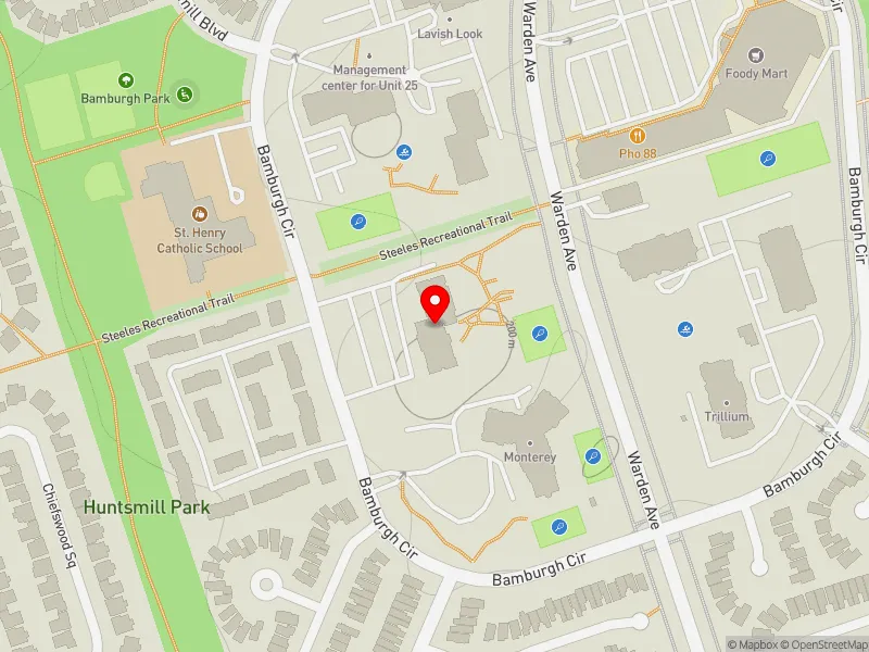 RentSafeTO apartment evaluation map view of 125 BAMBURGH CRCL in Scarborough-Agincourt, Toronto