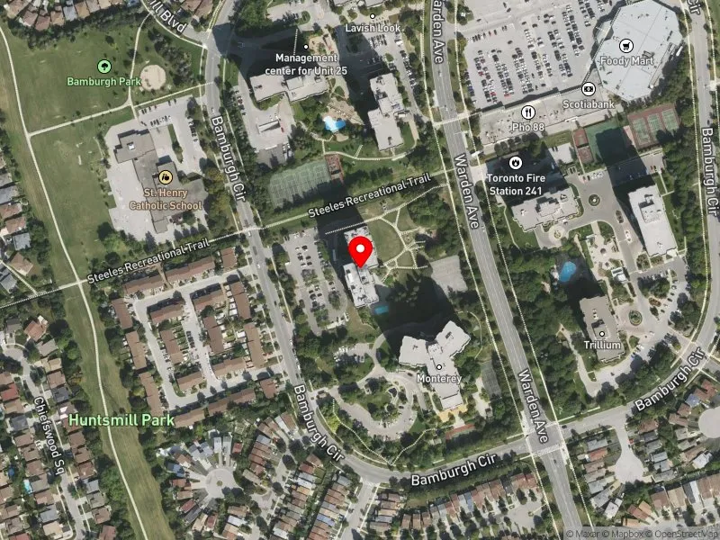RentSafeTO apartment evaluation satellite view of 125 BAMBURGH CRCL in Scarborough-Agincourt, Toronto