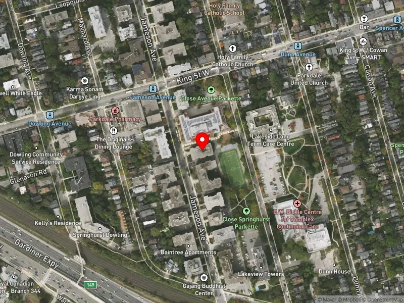 RentSafeTO apartment evaluation satellite view of 125 JAMESON AVE in Parkdale-High Park, Toronto