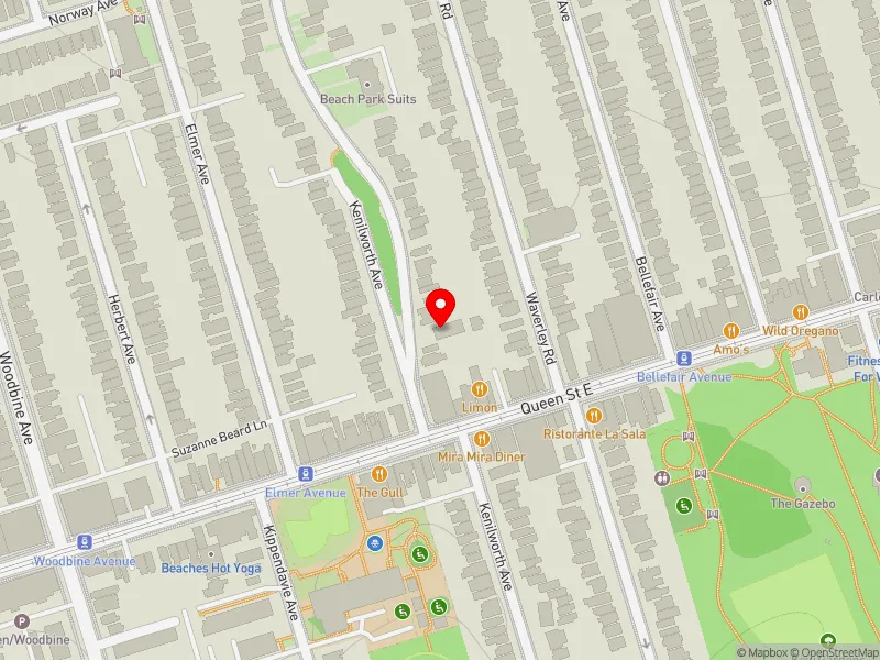 RentSafeTO apartment evaluation map view of 125 KENILWORTH AVE in Beaches-East York, Toronto