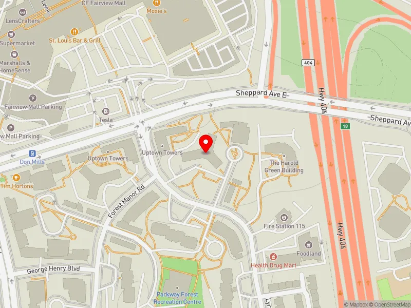 RentSafeTO apartment evaluation map view of 125 PARKWAY FOREST DR in Don Valley North, Toronto