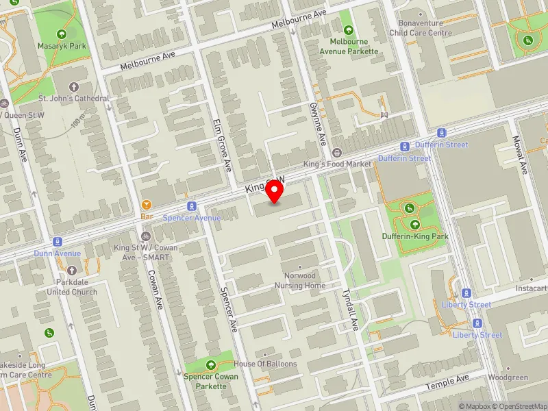 RentSafeTO apartment evaluation map view of 1251 KING ST W in Parkdale-High Park, Toronto