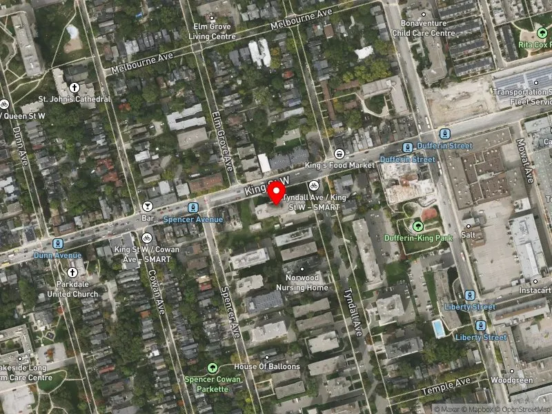 RentSafeTO apartment evaluation satellite view of 1251 KING ST W in Parkdale-High Park, Toronto