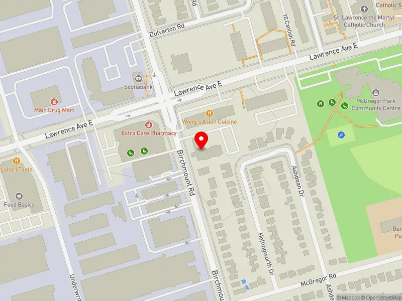 RentSafeTO apartment evaluation map view of 1255 BIRCHMOUNT RD in Scarborough Centre, Toronto