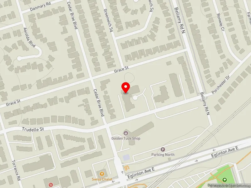 RentSafeTO apartment evaluation map view of 126 BELLAMY RD N in Scarborough Centre, Toronto