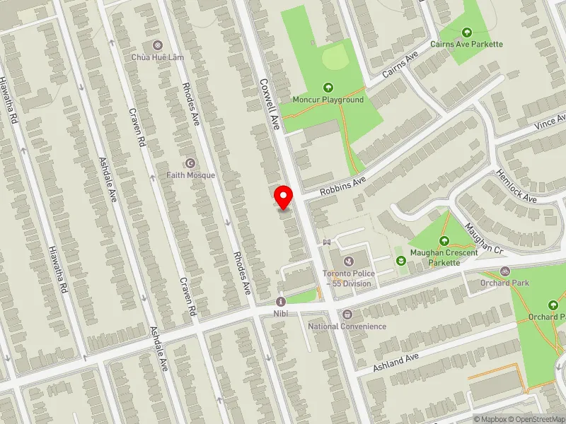 RentSafeTO apartment evaluation map view of 126 COXWELL AVE in Toronto-Danforth, Toronto