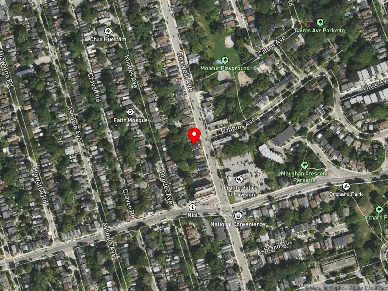 RentSafeTO apartment evaluation satellite view of 126 COXWELL AVE in Toronto-Danforth, Toronto
