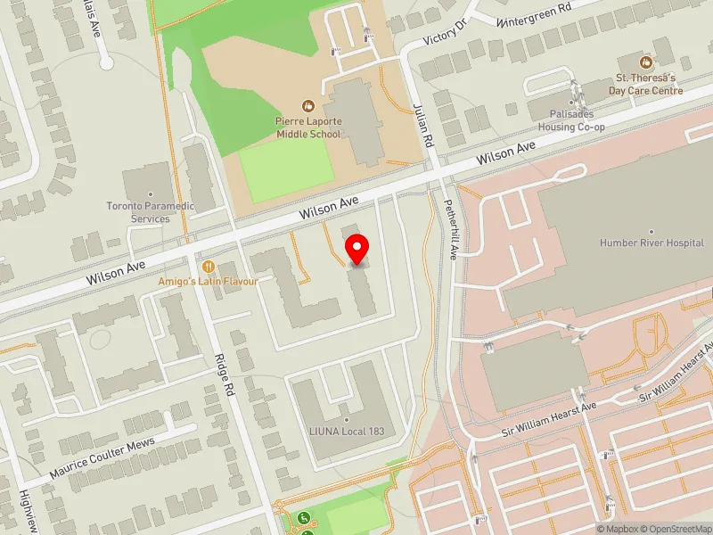 RentSafeTO apartment evaluation map view of 1265 WILSON AVE in York Centre, Toronto