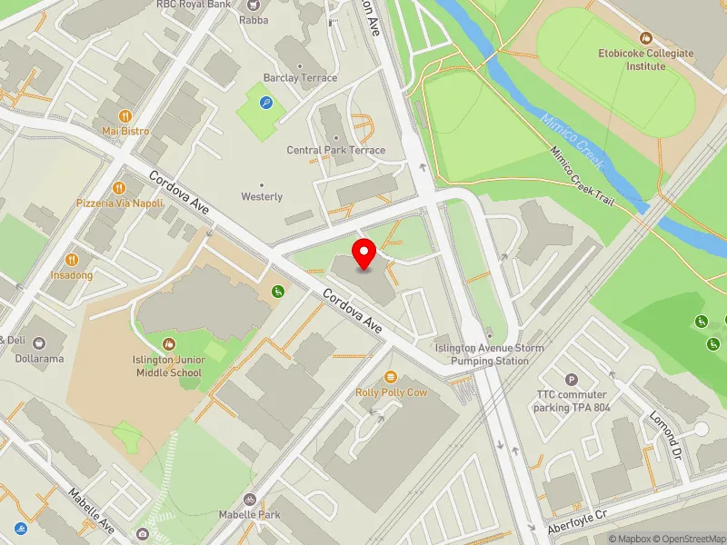 RentSafeTO apartment evaluation map view of 1276 ISLINGTON AVE in Etobicoke-Lakeshore, Toronto