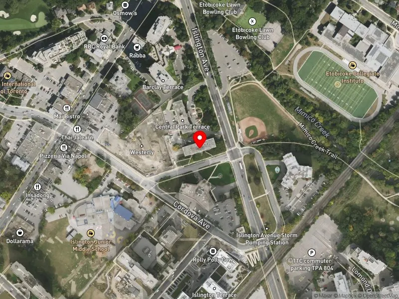 RentSafeTO apartment evaluation satellite view of 1286 ISLINGTON AVE in Etobicoke-Lakeshore, Toronto