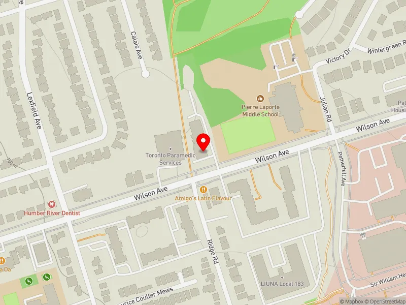 RentSafeTO apartment evaluation map view of 1286 WILSON AVE in York Centre, Toronto