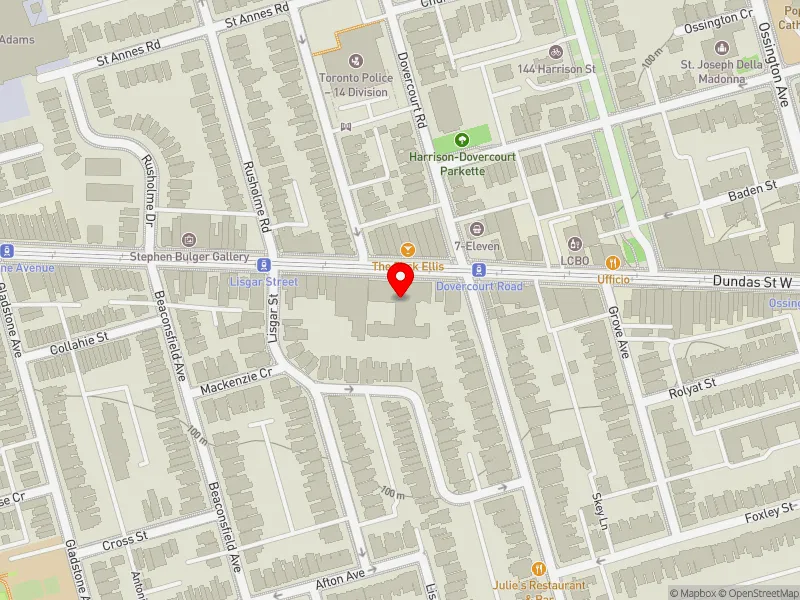 RentSafeTO apartment evaluation map view of 1289 DUNDAS ST W in Davenport, Toronto
