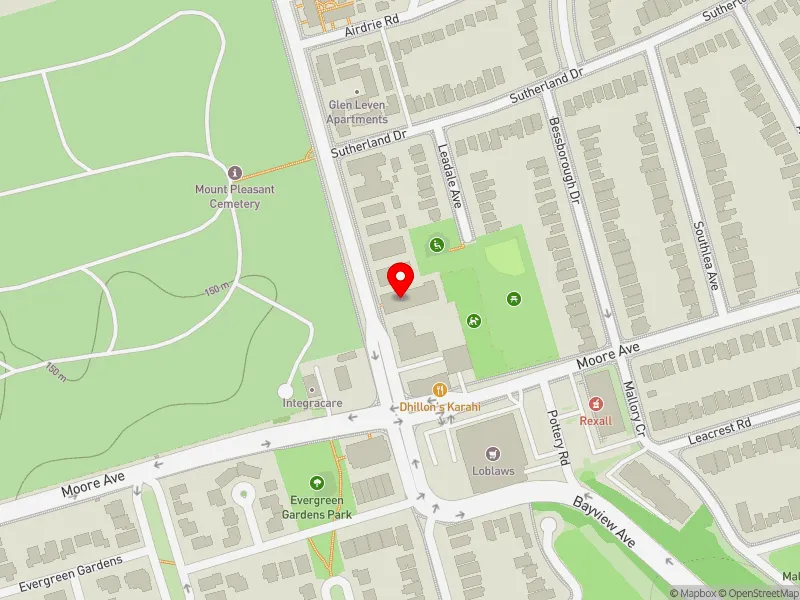 RentSafeTO apartment evaluation map view of 1291 BAYVIEW AVE in Don Valley West, Toronto