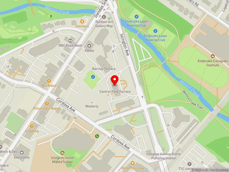 RentSafeTO apartment evaluation map view of 1294 ISLINGTON AVE in Etobicoke-Lakeshore, Toronto