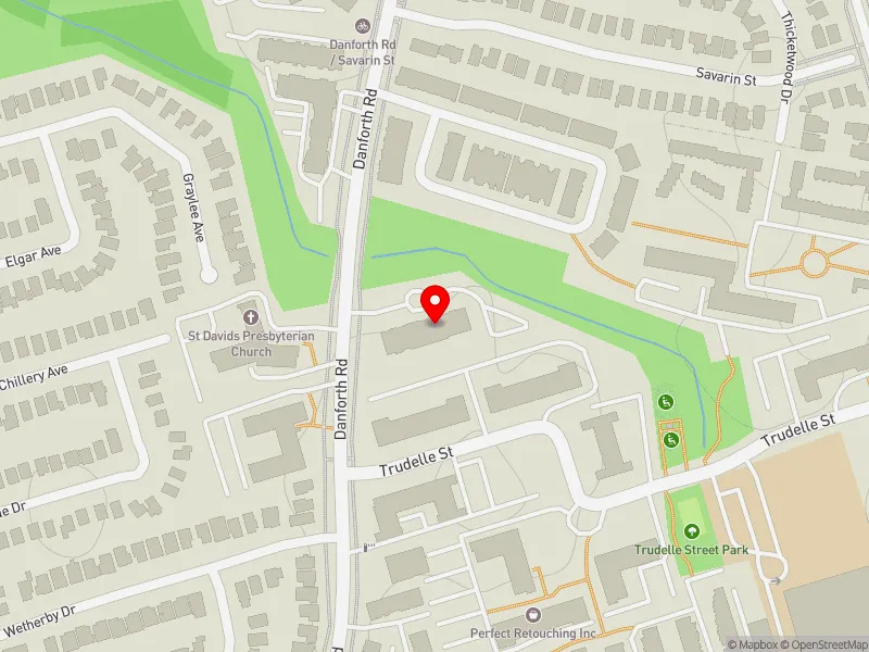 RentSafeTO apartment evaluation map view of 1299 DANFORTH RD in Scarborough Centre, Toronto