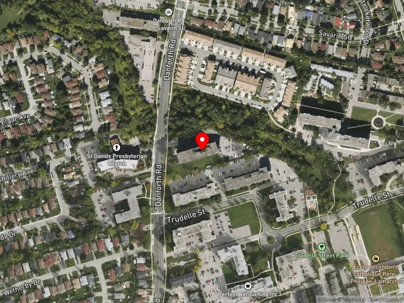 RentSafeTO apartment evaluation satellite view of 1299 DANFORTH RD in Scarborough Centre, Toronto