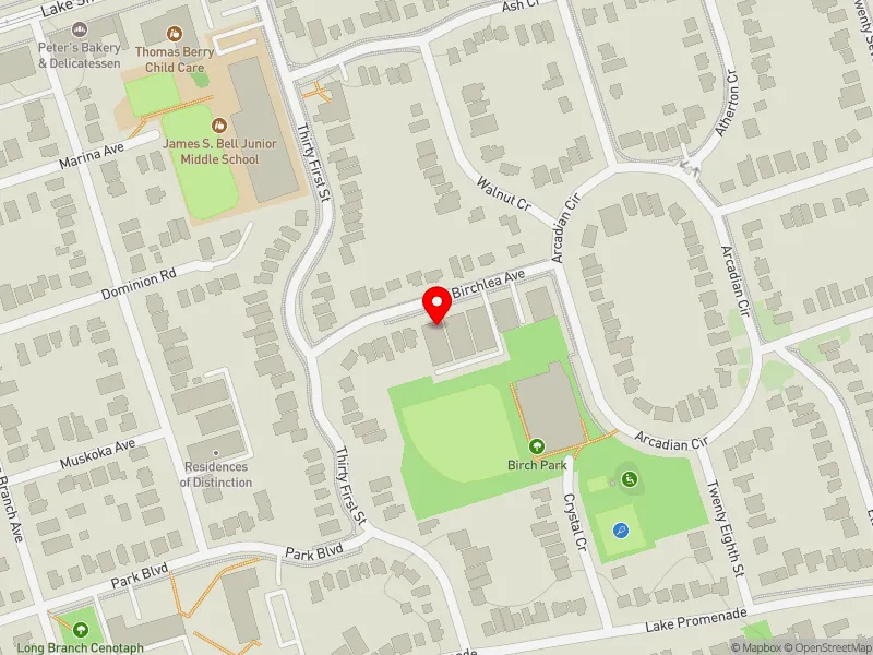 RentSafeTO apartment evaluation map view of 13 BIRCHLEA AVE in Etobicoke-Lakeshore, Toronto