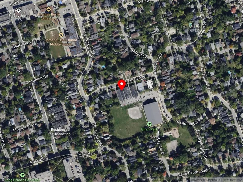 RentSafeTO apartment evaluation satellite view of 13 BIRCHLEA AVE in Etobicoke-Lakeshore, Toronto