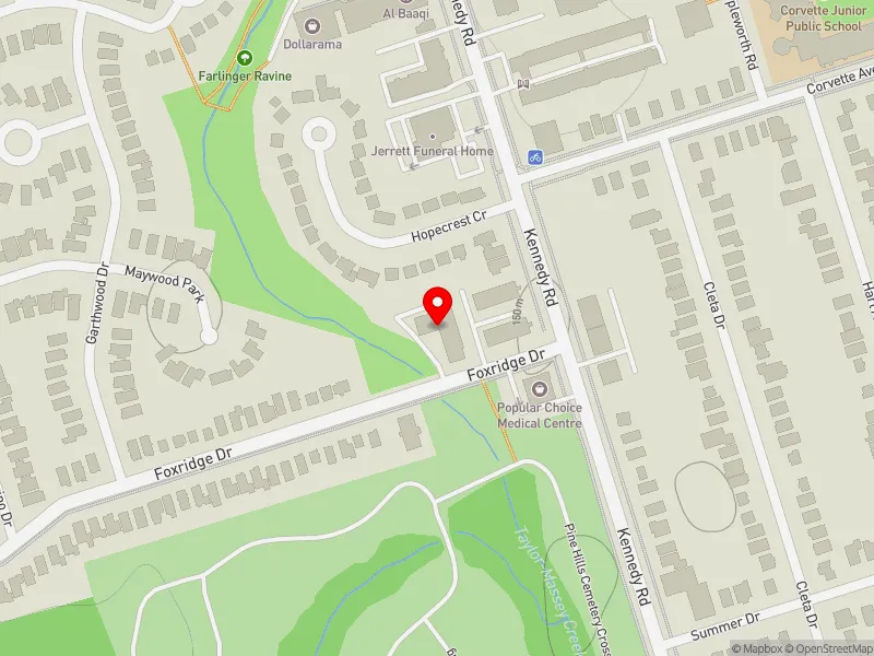 RentSafeTO apartment evaluation map view of 130 FOXRIDGE DR in Scarborough Southwest, Toronto