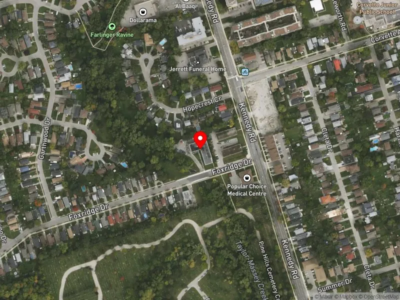 RentSafeTO apartment evaluation satellite view of 130 FOXRIDGE DR in Scarborough Southwest, Toronto
