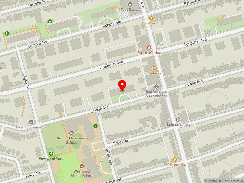 RentSafeTO apartment evaluation map view of 130 GOWAN AVE in Toronto-Danforth, Toronto