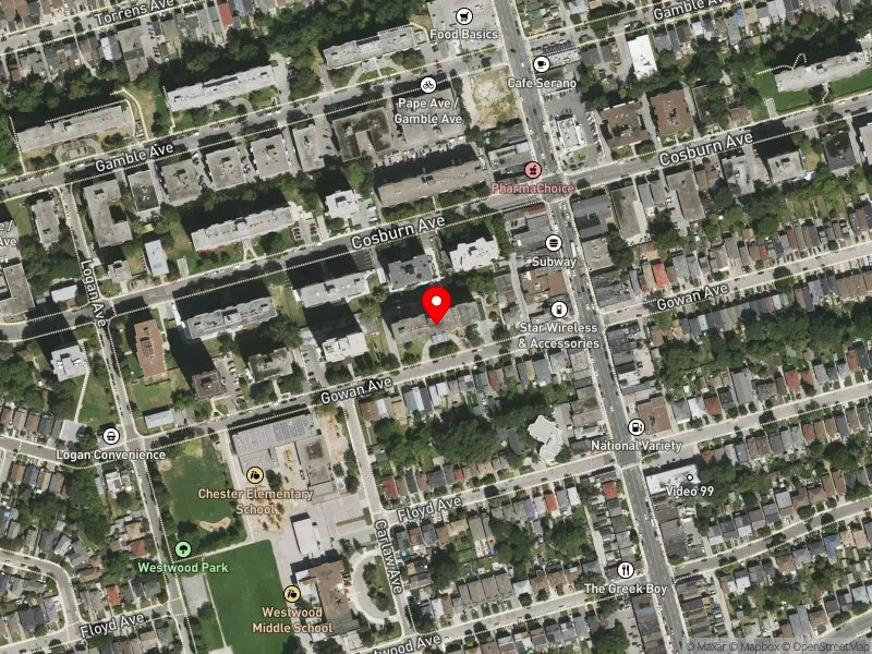 RentSafeTO apartment evaluation satellite view of 130 GOWAN AVE in Toronto-Danforth, Toronto