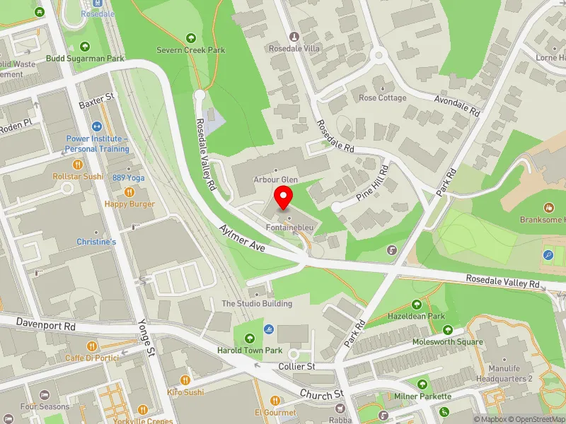 RentSafeTO apartment evaluation map view of 130 ROSEDALE VALLEY RD in University-Rosedale, Toronto