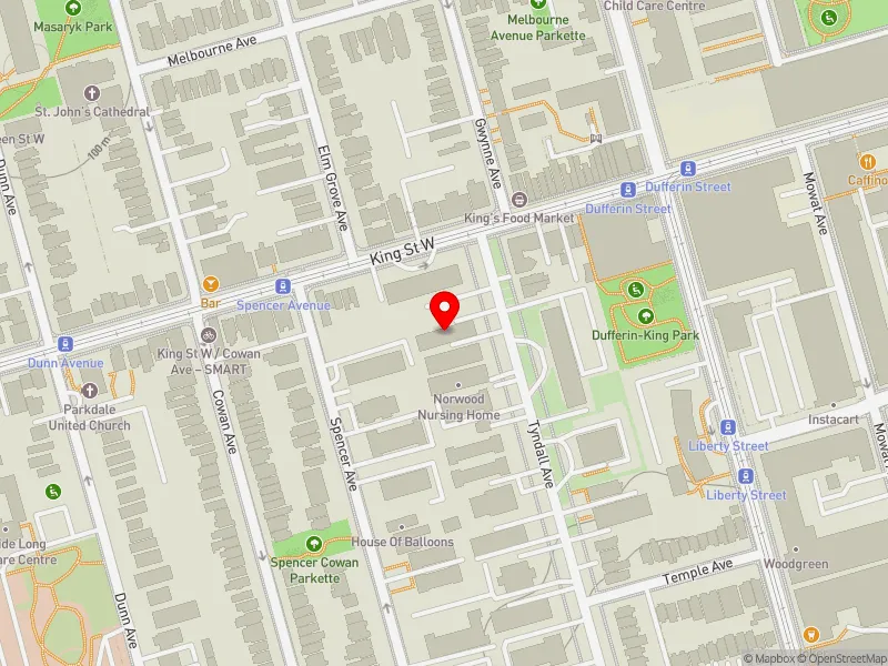 RentSafeTO apartment evaluation map view of 130 TYNDALL AVE in Parkdale-High Park, Toronto