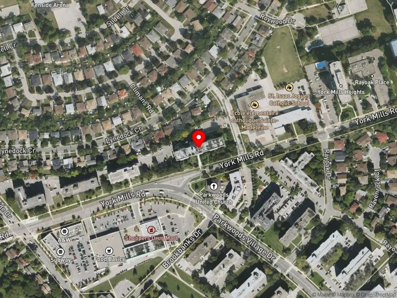 RentSafeTO apartment evaluation satellite view of 1300 YORK MILLS RD in Don Valley East, Toronto
