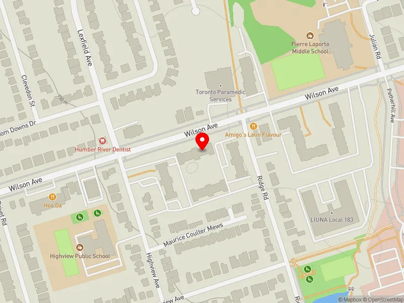 RentSafeTO apartment evaluation map view of 1305 WILSON AVE in York Centre, Toronto