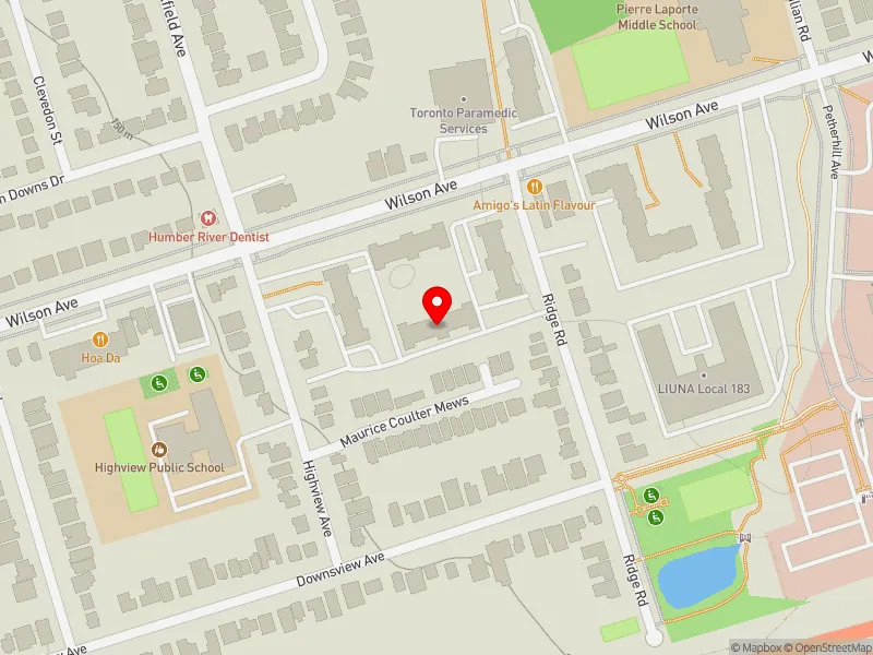 RentSafeTO apartment evaluation map view of 1307 WILSON AVE in York Centre, Toronto