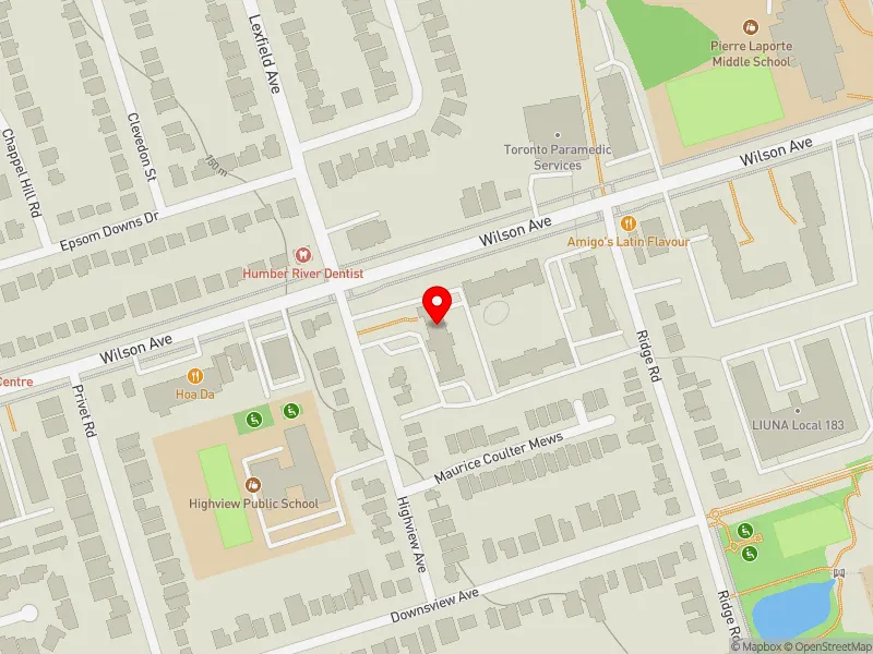 RentSafeTO apartment evaluation map view of 1309 WILSON AVE in York Centre, Toronto