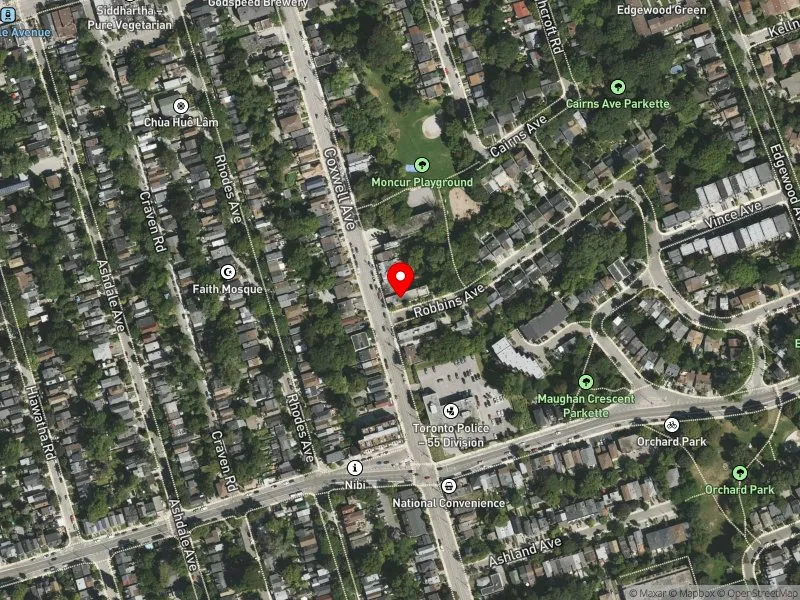 RentSafeTO apartment evaluation satellite view of 131 COXWELL AVE in Beaches-East York, Toronto