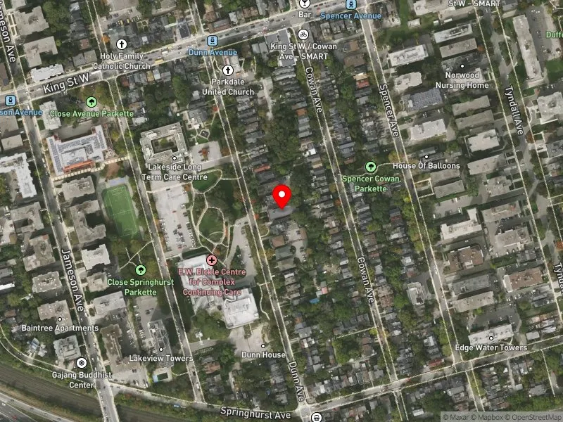 RentSafeTO apartment evaluation satellite view of 131 DUNN AVE in Parkdale-High Park, Toronto