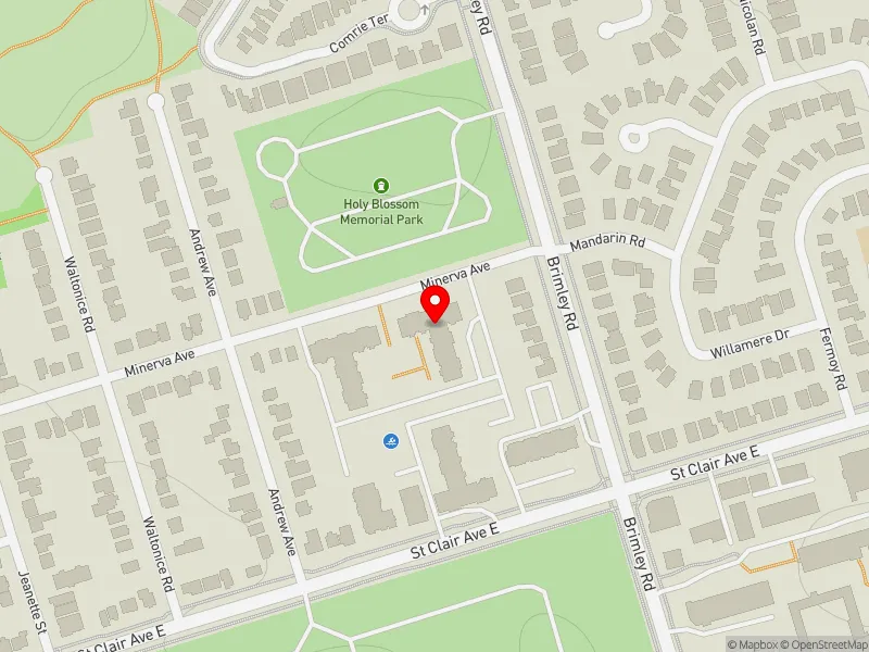 RentSafeTO apartment evaluation map view of 131 MINERVA AVE in Scarborough Southwest, Toronto