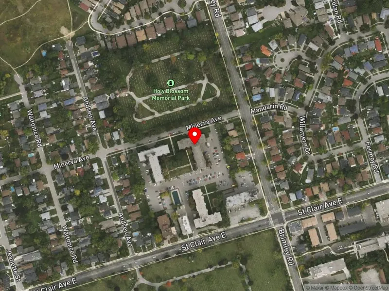 RentSafeTO apartment evaluation satellite view of 131 MINERVA AVE in Scarborough Southwest, Toronto