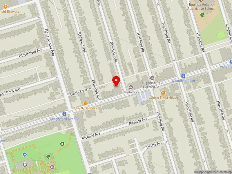 RentSafeTO apartment evaluation map view of 1320 GERRARD ST E in Toronto-Danforth, Toronto