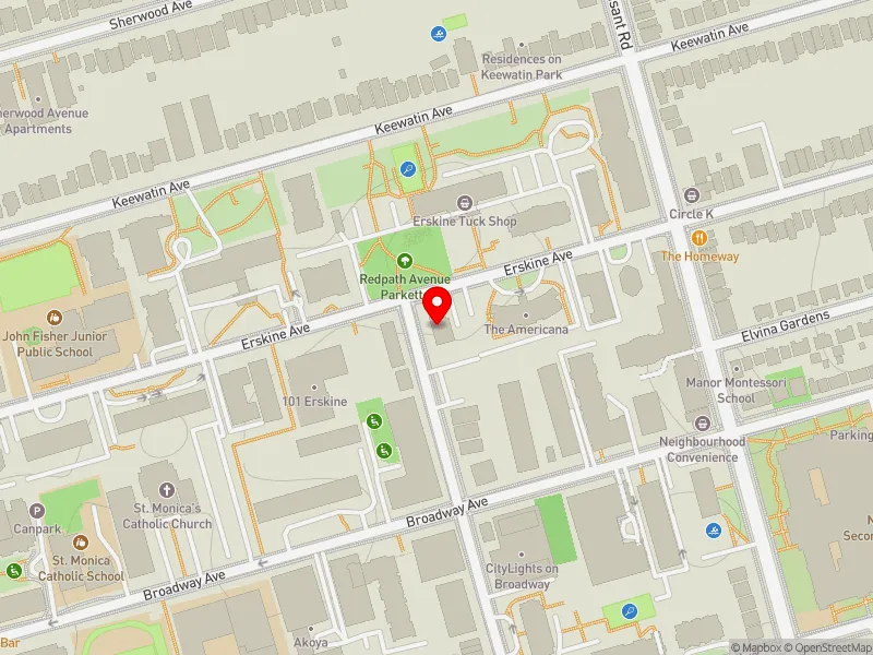 RentSafeTO apartment evaluation map view of 133 ERSKINE AVE in Don Valley West, Toronto