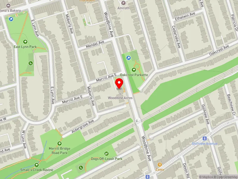 RentSafeTO apartment evaluation map view of 133 MERRILL AVE E in Beaches-East York, Toronto