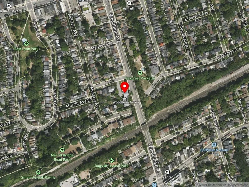 RentSafeTO apartment evaluation satellite view of 133 MERRILL AVE E in Beaches-East York, Toronto
