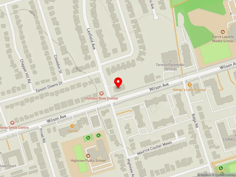 RentSafeTO apartment evaluation map view of 1330 WILSON AVE in York Centre, Toronto