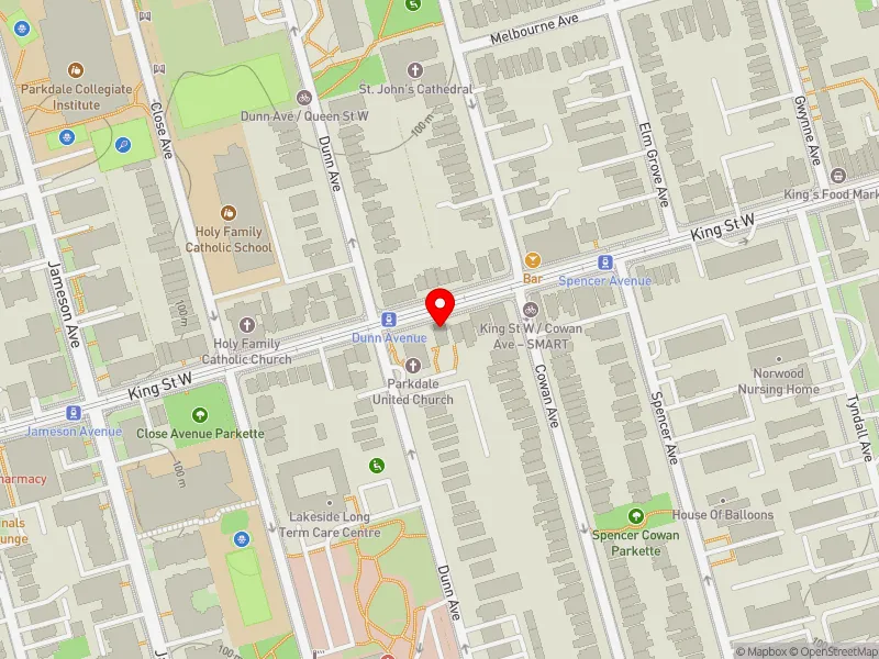 RentSafeTO apartment evaluation map view of 1339 KING ST W in Parkdale-High Park, Toronto
