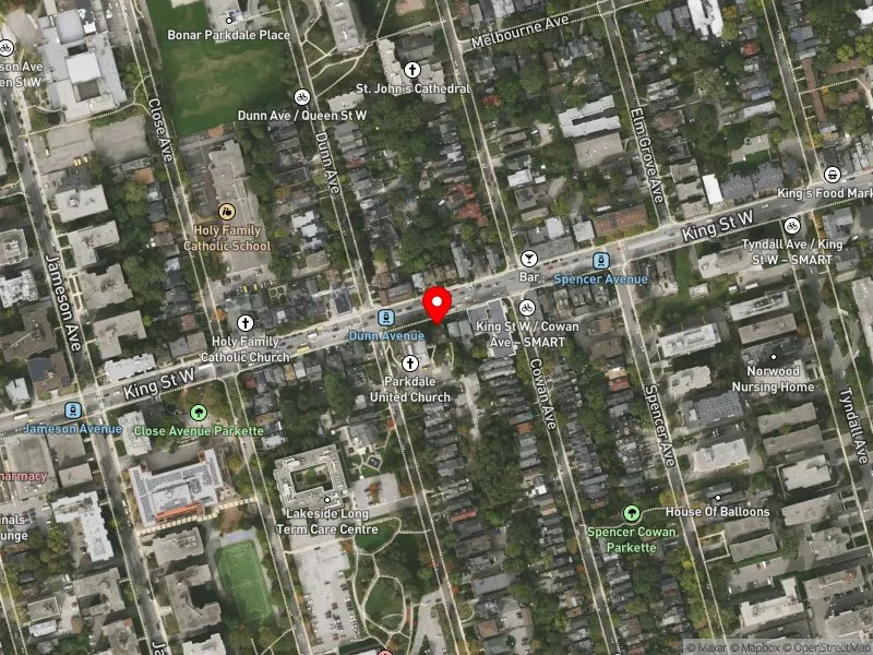 RentSafeTO apartment evaluation satellite view of 1339 KING ST W in Parkdale-High Park, Toronto
