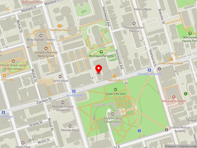 RentSafeTO apartment evaluation map view of 134 CARLTON ST in Toronto Centre, Toronto