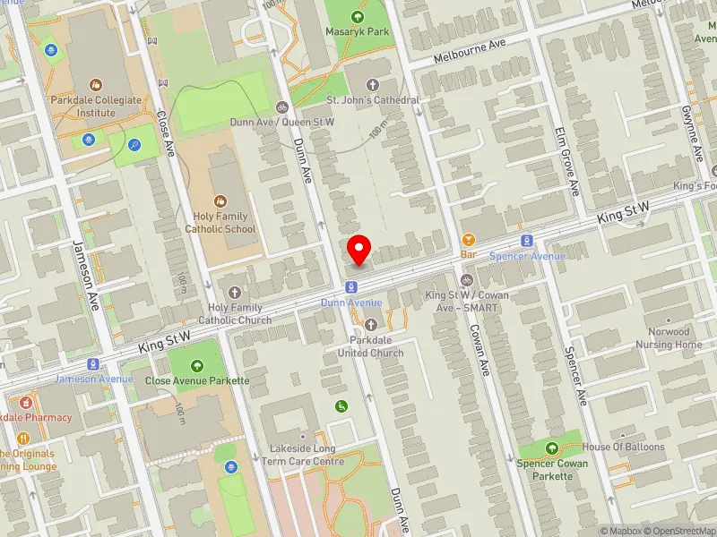 RentSafeTO apartment evaluation map view of 1340 KING ST W in Parkdale-High Park, Toronto